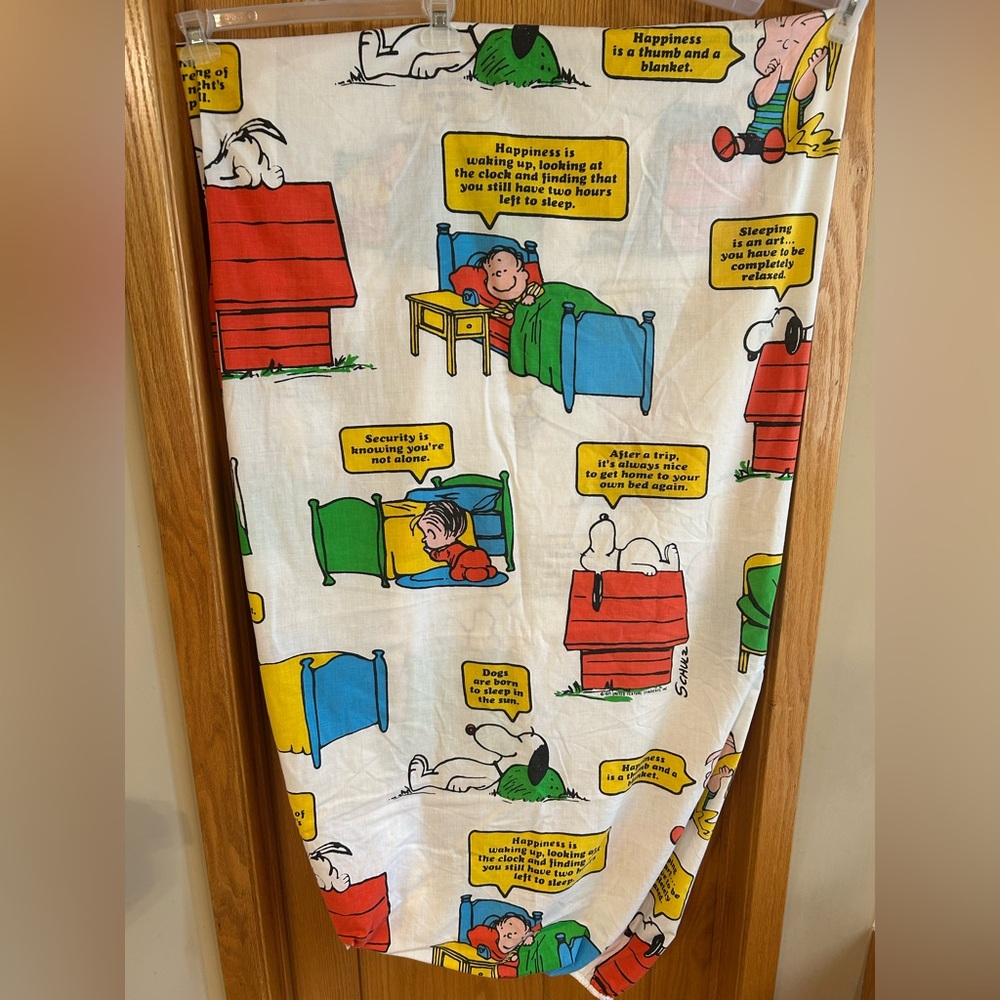 Vintage 1971 JC Penny Peanuts Snoopy “Happiness is” Double Full Fitted Sheet
